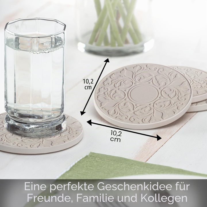 CASA BRUNO Embossed Victorian Lace - Getränke Untersetzer aus Sandstein - 4er Geschenkpackung