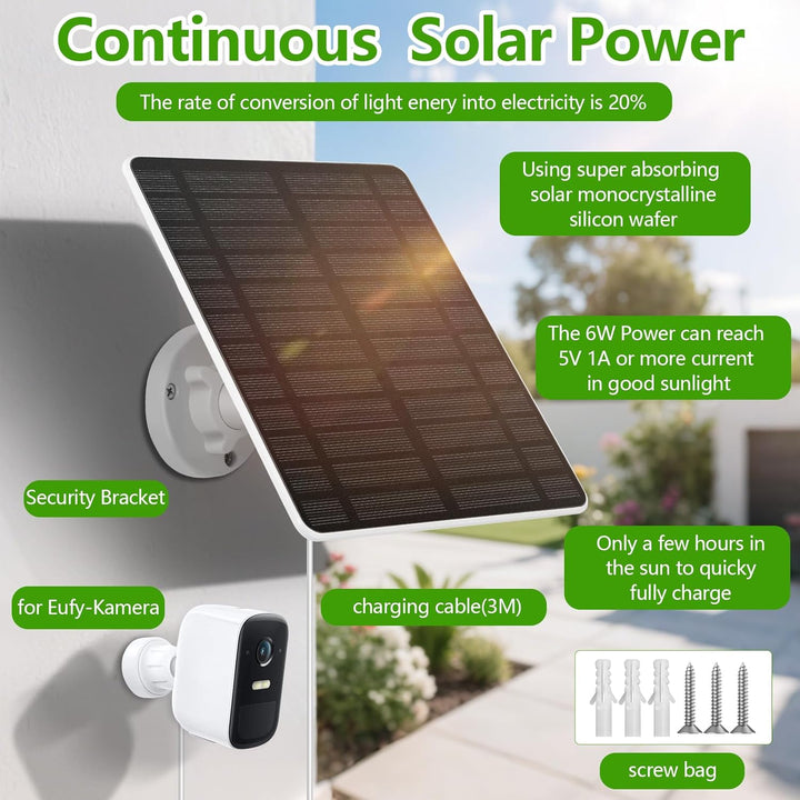2PCS Solarpanel für Eufy Kamera,GuKKK 6W Kamera Solarpanel Kompatibel,Kontinuierliche Stromversorgun