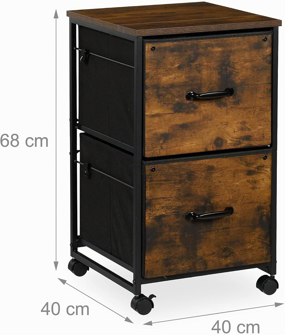 Relaxdays Rollcontainer, 2 Schubladen mit Hängeregister, Industrial-Design, HBT 68x40x40 cm, Aktensc
