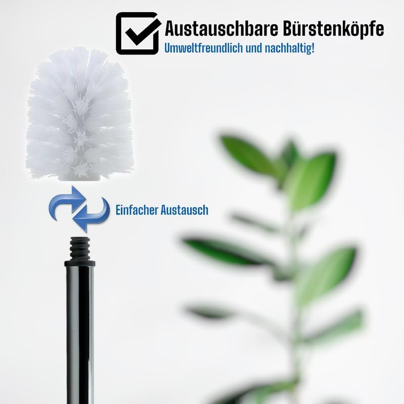 Daloual - 3 x Ersatz WC-Bürstenkopf Weiss Ø ca. 6,5 cm + 1 x Edelstahl-Griff 41,5 cm - Toiletten-Bür
