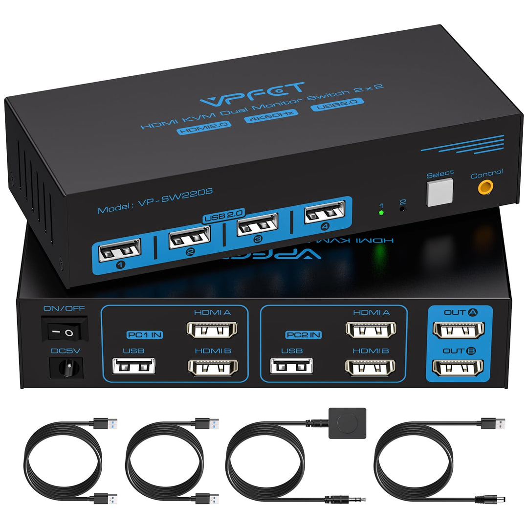USB 2.0 HDMI KVM Switch 2 PC 2 Monitore 4K60Hz KVM Switches für Zwei Computer Teilen Sich 1 Satz Mau