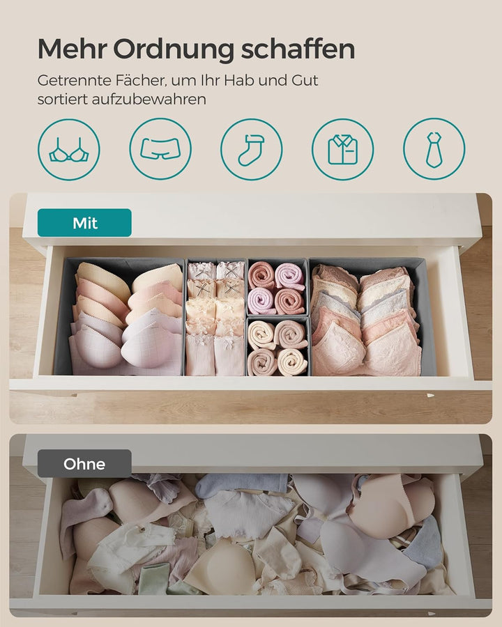 SONGMICS Aufbewahrungsbox für Schublade, 12er Set, Schubladen Organizer, Faltbox, Unterwäsche Organi