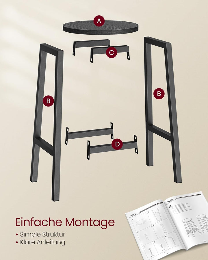 VASAGLE Barhocker, 2er Set, Barstühle, Küchenstühle mit Metallgestell, einfache Montage, mit Fussstü
