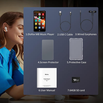 MP3 Player mit Spotify, 4,0 Zoll-Voll-Touchscreen MP4 Player mit Bluetooth und WiFi, HiFi-Sound Digi