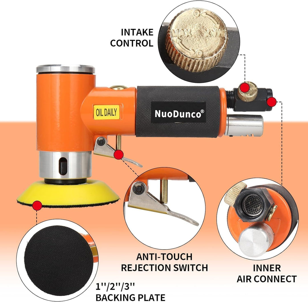 NuoDunco 2 '' 3 '' Mini-Exzenter-Luftschleifer, kleines pneumatisches Exzenterschleifer-Kit 50mm 75m
