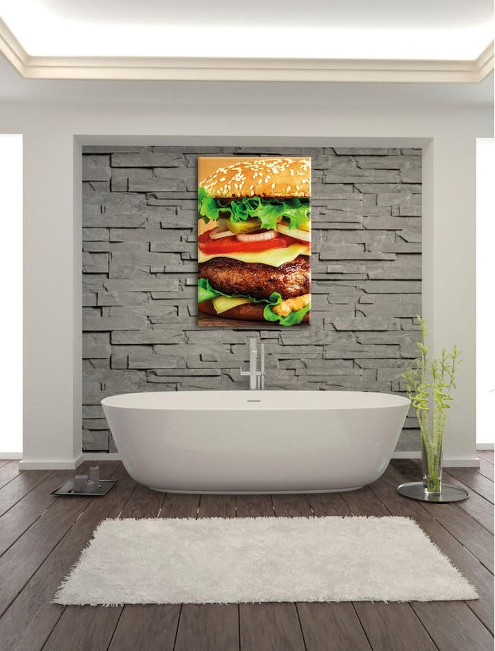 Pixxprint Hamburger Cheesburger als Leinwandbild/Grösse: 100x70 / Wandbild/Kunstdruck/fertig bespann