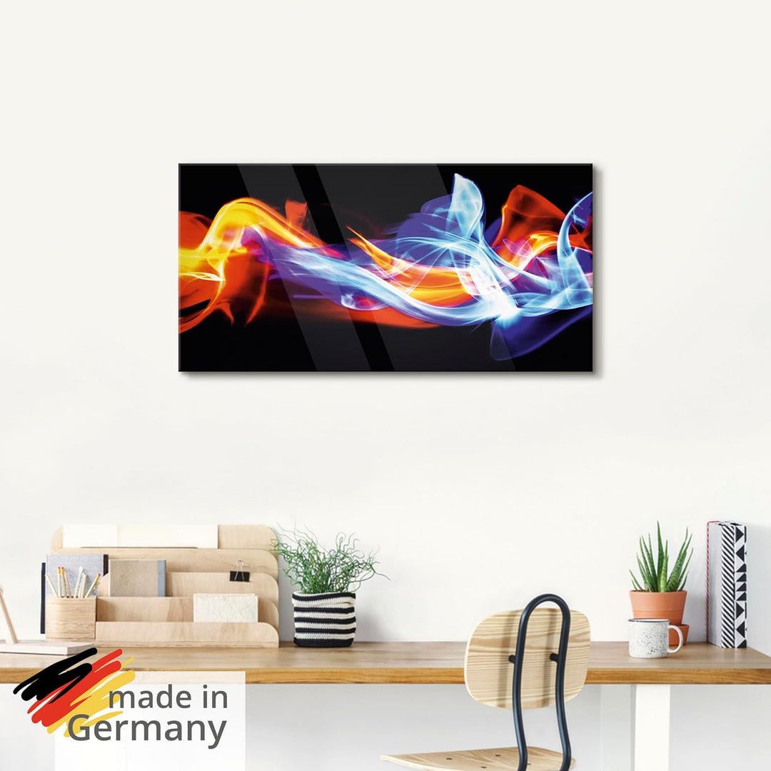 ARTland Glasbilder Wandbild Glas Bild einteilig 80x60 cm Querformat Abstrakte Kunst Feuer EIS Modern