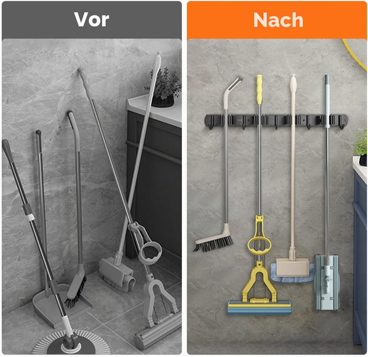 2 Stück Besenhalterung Wand, ibell Gerätehalter Edelstahl mit 4 Halter und 5 Haken, Gartengerätehalt