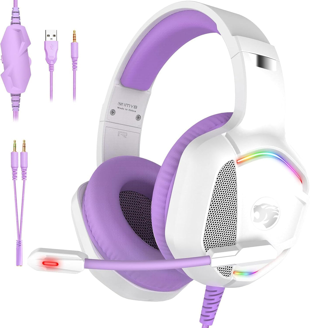 IMYB Gaming Headset mit Katzenohren abnehmbaren, RGB-Licht, Stereo Surround Noise Cancelling, Mikrof