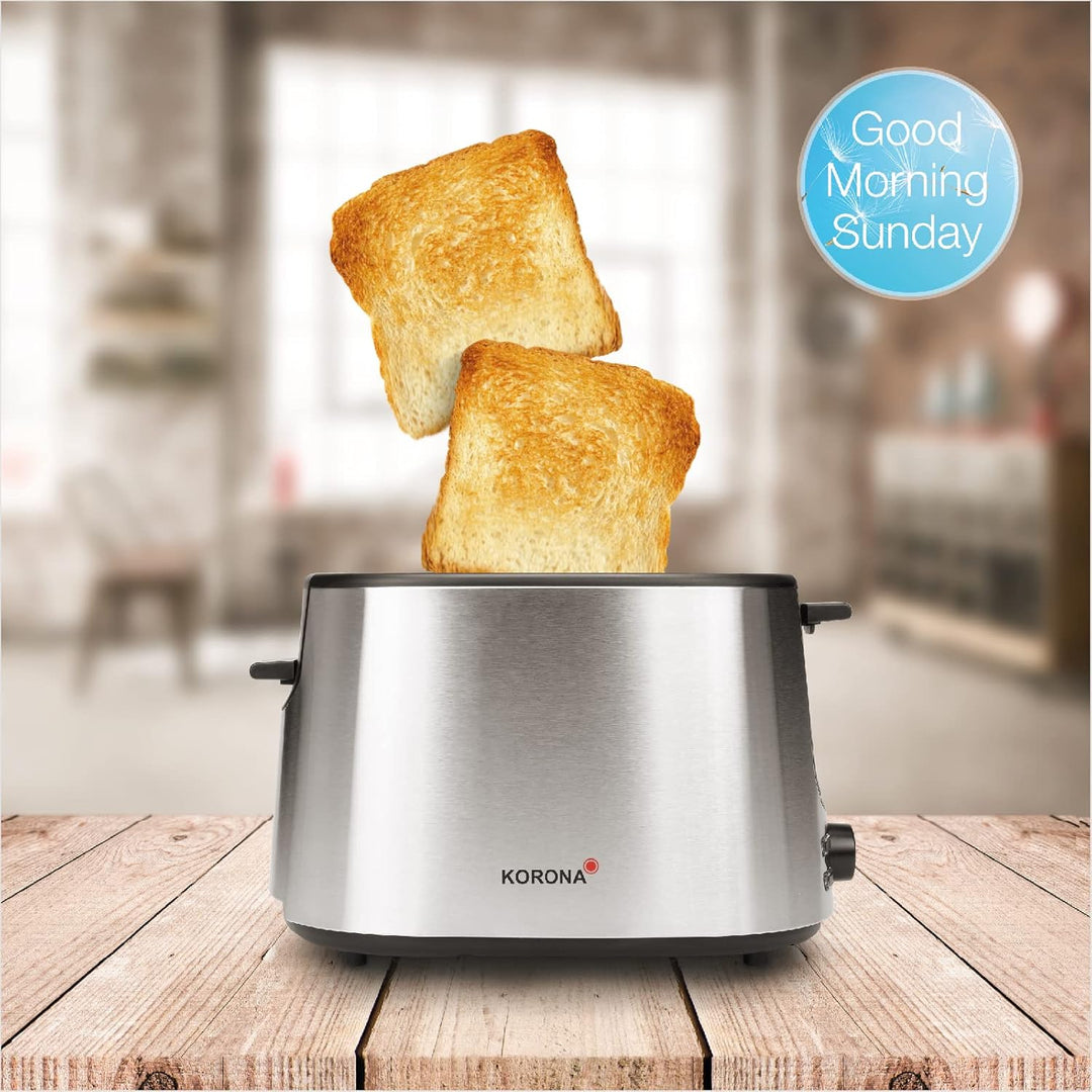 Korona 21255 Toaster | Hochwertiges Edelstahlgehäuse | Integrierter Brötchenaufsatz | Stufenlos eins