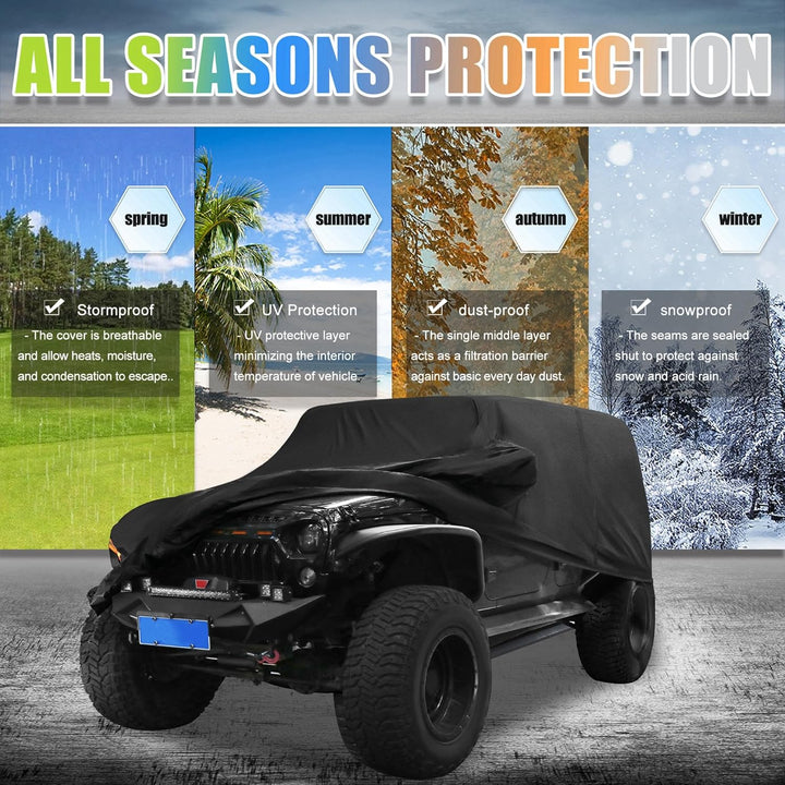 X AUTOHAUX SUV Auto Abdeckung für Jeep Wrangler JK JL 4 Türer 2007-2021 Wasserdicht Schwarz, Schwarz