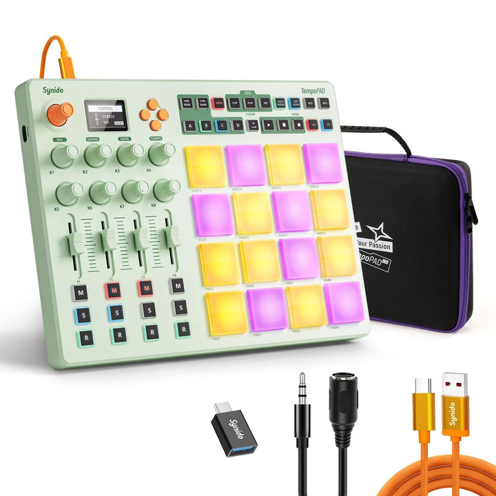 Synido TempoPAD C16 Kabelloser MIDI Pad Controller, Beat-Maker-Pad Mintgrün Kabelloses TempoPAD C16