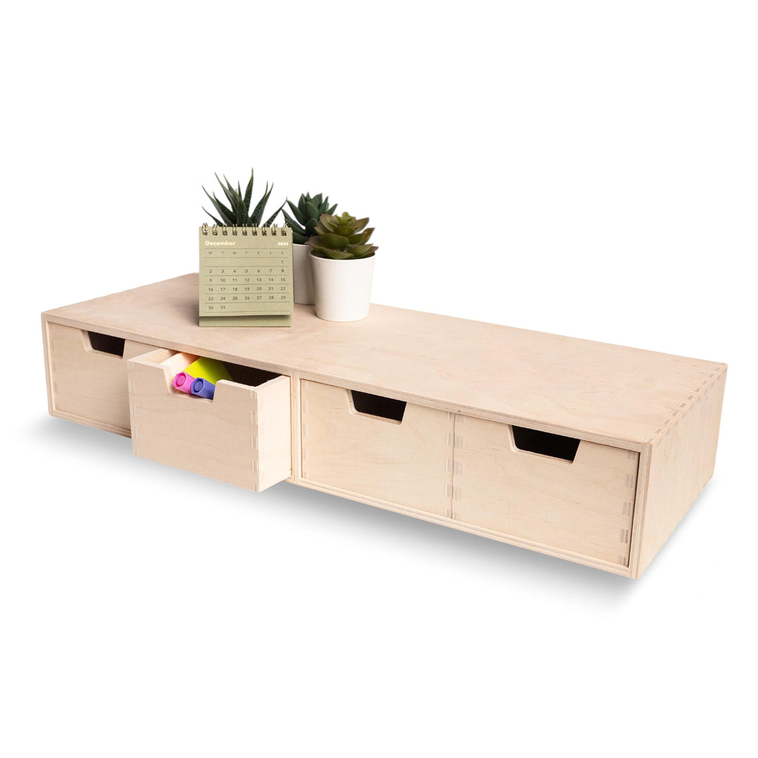 Creative Deco Schubladenbox Schubladenelement 4 Schubladen | 56x20,5x10 cm | (+/- 1 cm) | Mini-Kommo