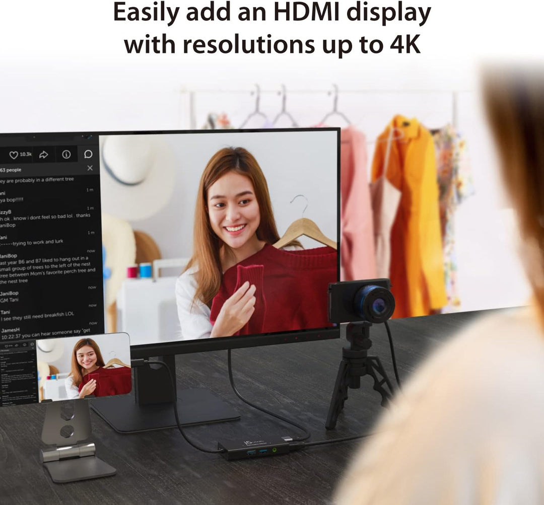 j5create Video Capture Card mit PD 60W Pass-Through Charging, integrierter Multifunktions-Hub, geeig