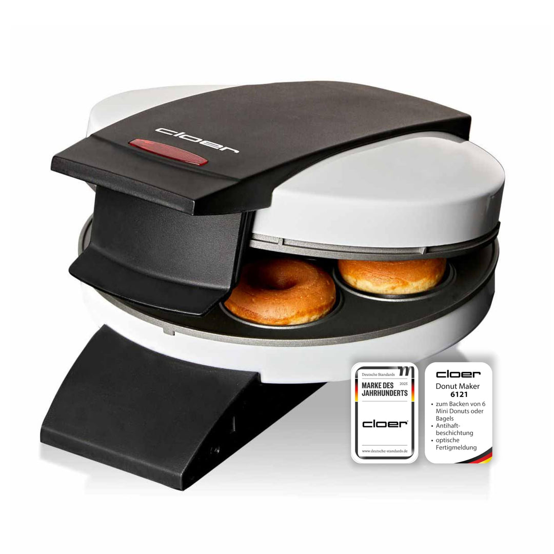 Cloer 6121 Donut Maker für 6 Mini-Donuts oder Bagels, Antihaftbeschichtung, rote Kontrollleuchte, pl
