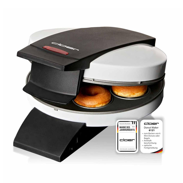 Cloer 6121 Donut Maker für 6 Mini-Donuts oder Bagels, Antihaftbeschichtung, rote Kontrollleuchte, pl