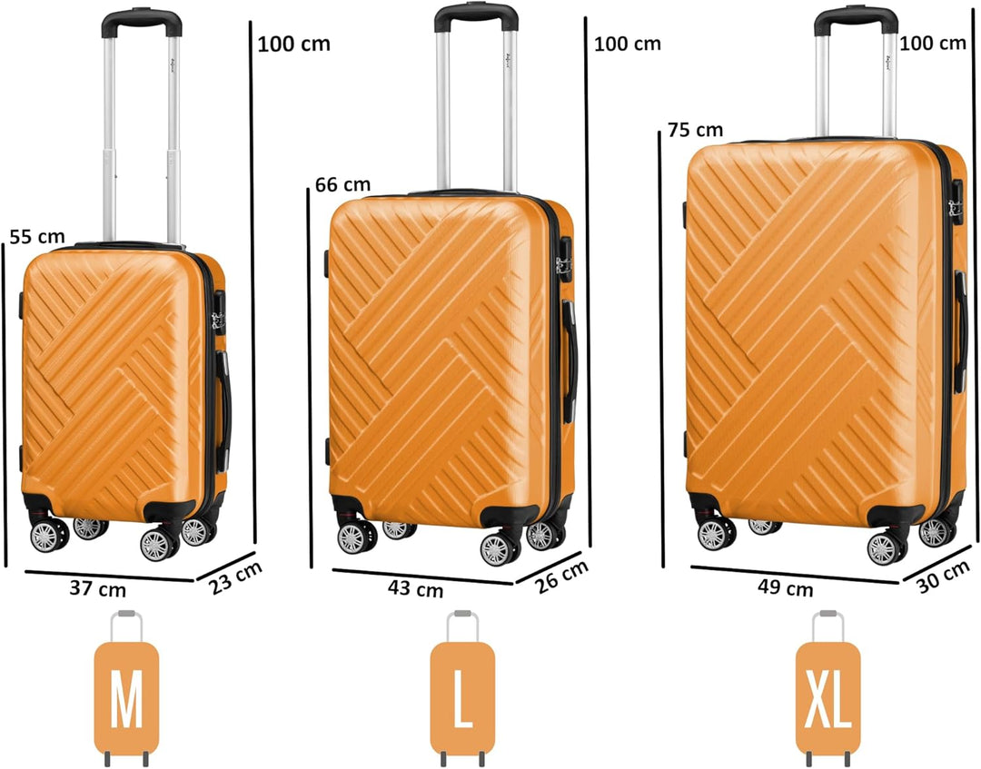 Zelsius Koffer Set 3 Stück, Orange | ABS Hartschalenkoffer mit Zahlenschloss, Doppelrollen und Innen