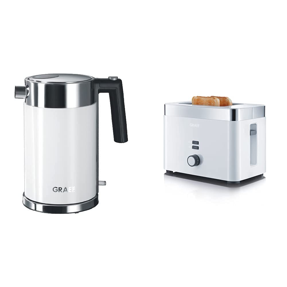 Graef Edelstahl Wasserkocher WK 61 Acryl, weiss & Graef Toaster TO 61, weiss Bundle mit Toaster