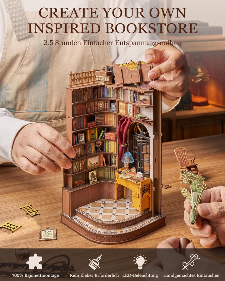 Rolife Book Nook Kit für Erwachsene DIY Miniature House mit Licht Silent Corner Study Booknook Bausa