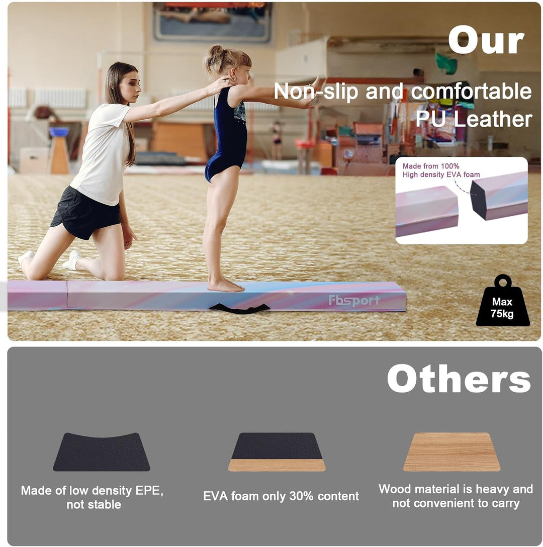 FBSPORT Schwebebalken Kinder 240/270/300 cm Faltbarer Balken Turnen Balance Beam für Zuhause Trainin