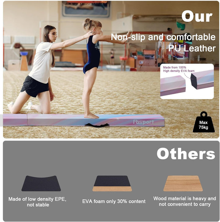 FBSPORT Schwebebalken Kinder 240/270/300 cm Faltbarer Balken Turnen Balance Beam für Zuhause Trainin