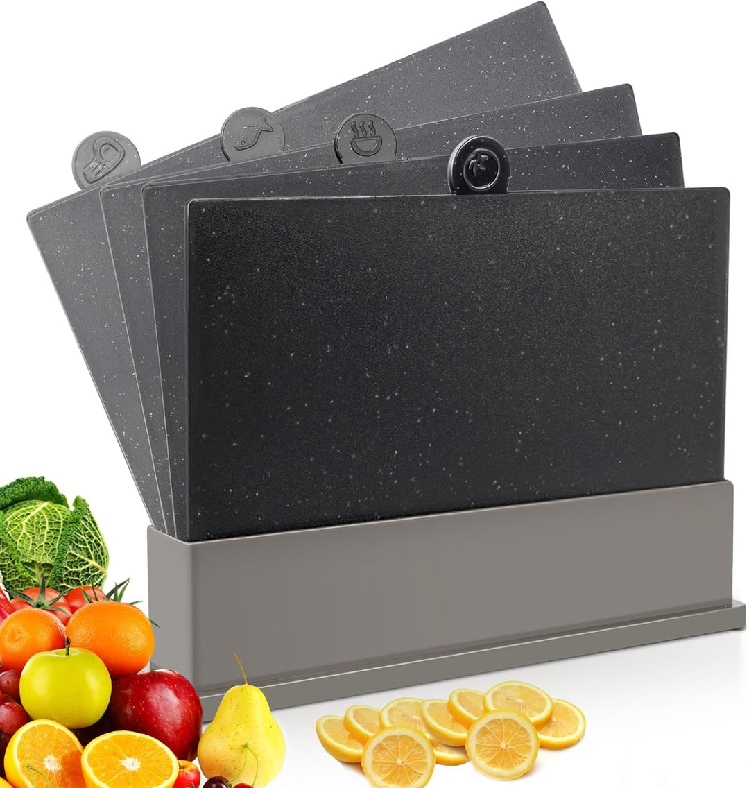 MASTERTOP Schneidebretter Kunststoff Set, 4er Schneidebrett Set mit Ständer, Index Schneidebrett Spü