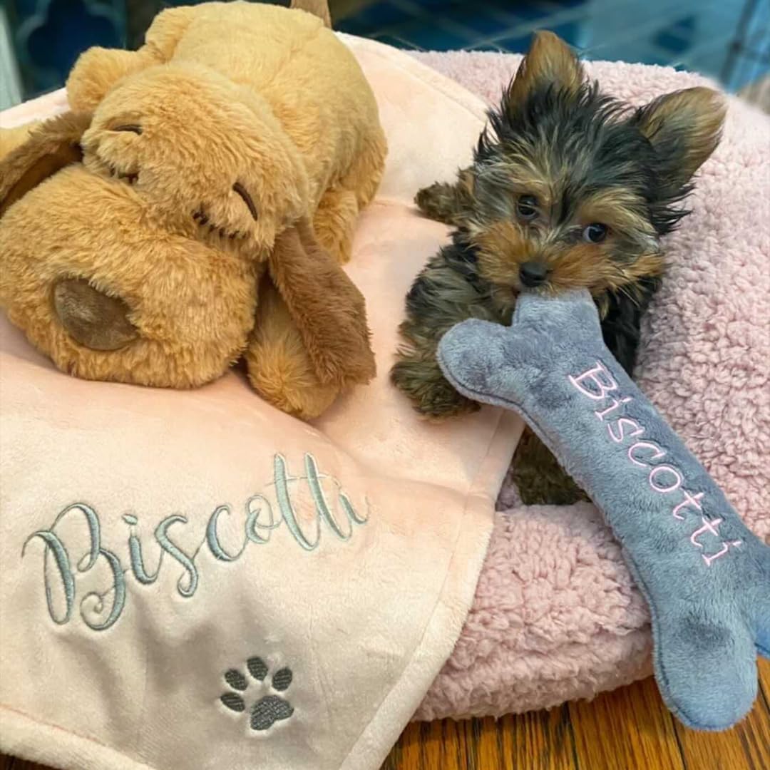 Generisch Personalisiertes Hundespielzeug Knochen mit Name – Welpengeschenk aus weichem Minky Plüsch