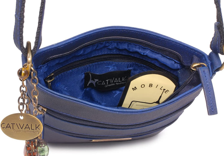 Catwalk Collection Handbags - Damen Pull - Up Leder Umhängetasche - Crossbody Bag Klein - Handtasche