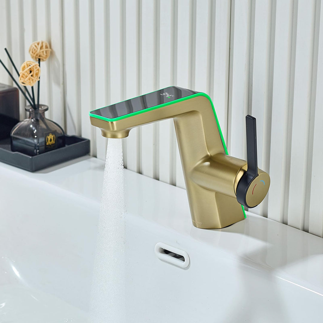 Wasserhahn Bad mit LED-Temperaturanzeige Badarmatur,Waschtischarmatur aus Messing Einhebelmischer Ba