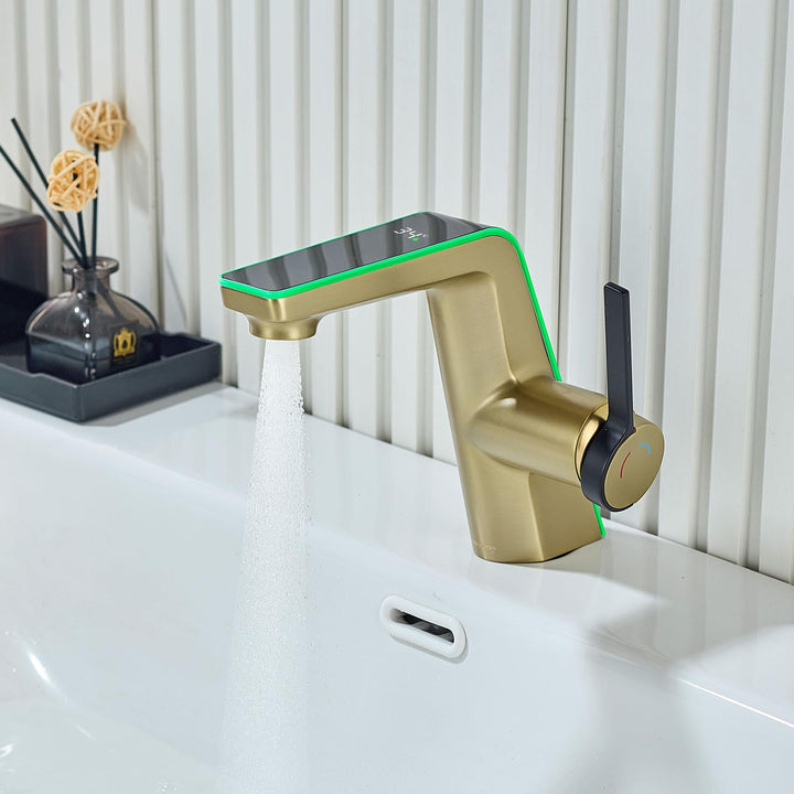 Wasserhahn Bad mit LED-Temperaturanzeige Badarmatur,Waschtischarmatur aus Messing Einhebelmischer Ba