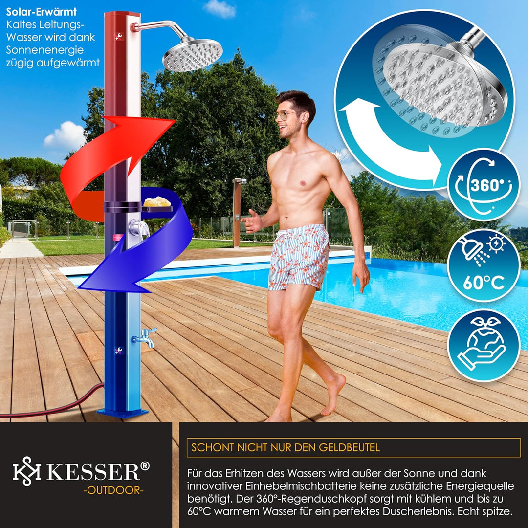 KESSER® Solardusche 60L Gartendusche, Solar Dusche für Garten & Pool mit warmem Wasser, Pooldusche o