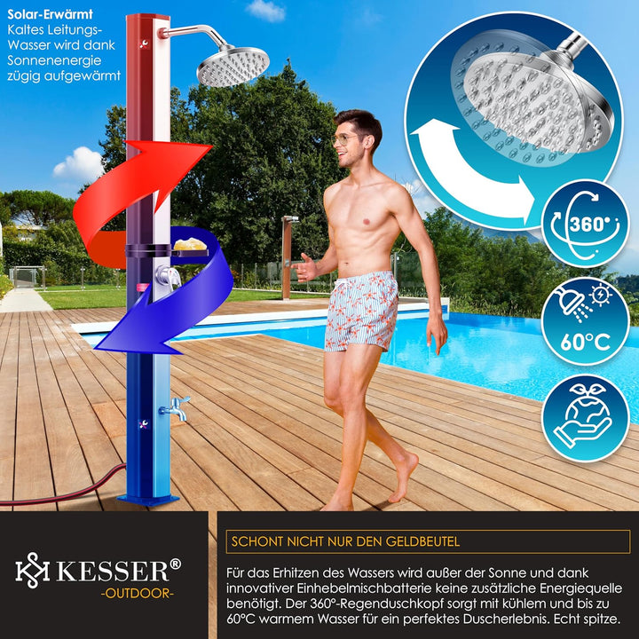 KESSER® Solardusche 60L Gartendusche, Solar Dusche für Garten & Pool mit warmem Wasser, Pooldusche o