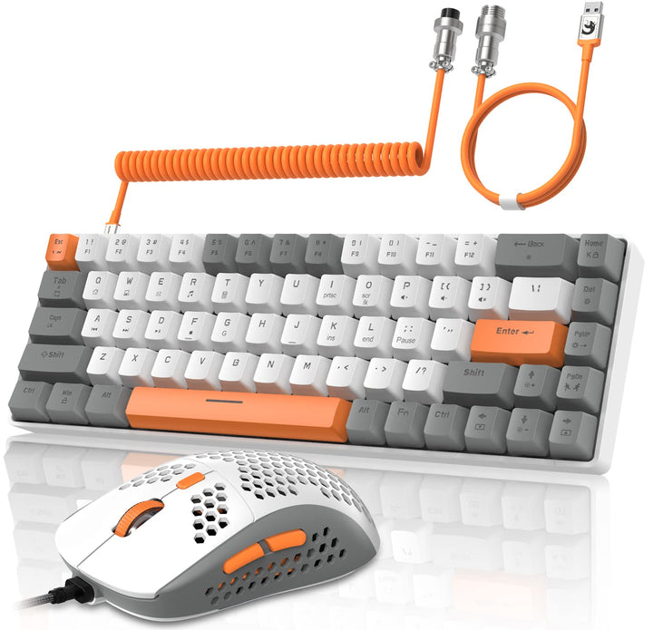 YINDIAO T8 60% RGB Gaming Tastatur und Maus Set + Gewendeltes USB-C Kabel,Kabelgebundene Mechanische