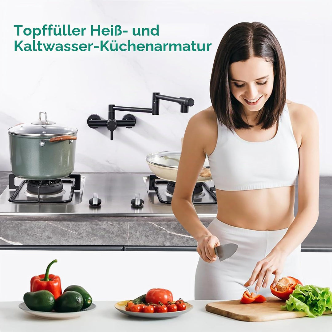 CREA Faltbare Wandarmatur für Küche, 360° Schwenkbar mit Zwei Griffen, Mischbatterie Spültischarmatu