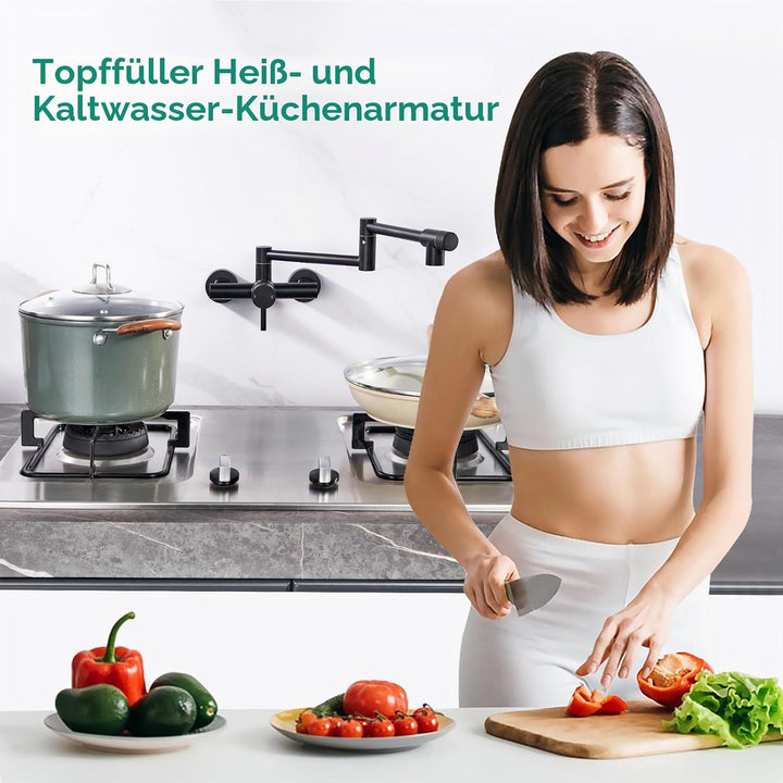 CREA Faltbare Wandarmatur für Küche, 360° Schwenkbar mit Zwei Griffen, Mischbatterie Spültischarmatu