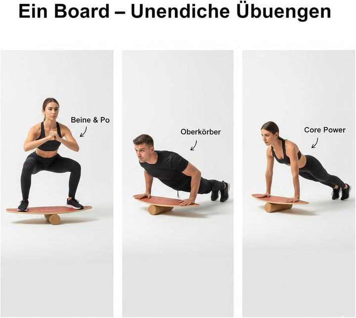 Balance Board aus Holz, Balancebrett mit Korkrolle, 8 Holzschichten, Trainingsgerät für Gleichgewich