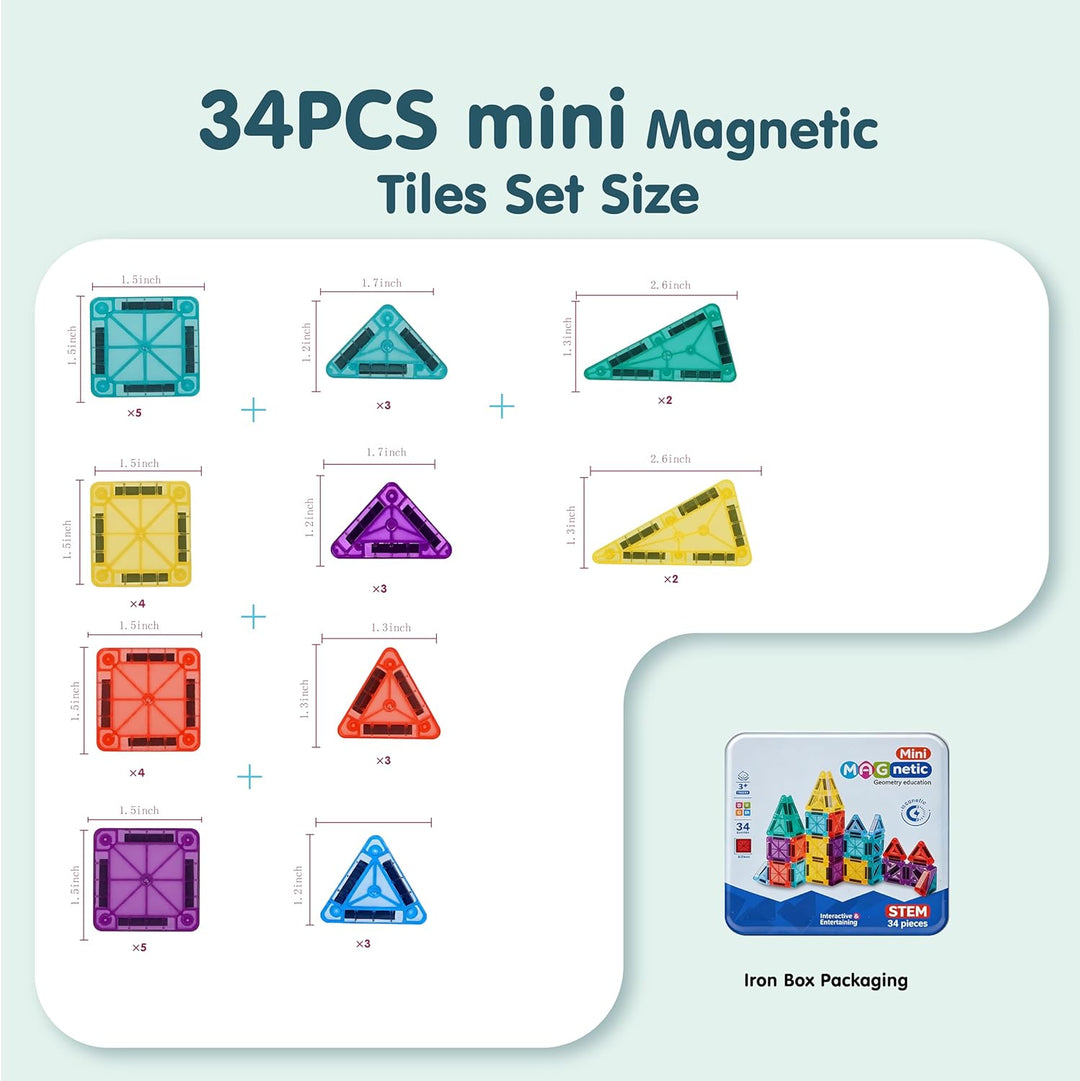 Mini-Magnetfliesen, 34 Stück magnetische Fliesen mit Metall-Aufbewahrungsbox, magnetische Gebäudefli