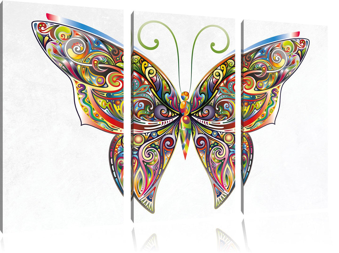 Pixxprint Prächtiger Schmetterling weiss 3-Teiler Leinwandbild 120x80 Bild auf Leinwand