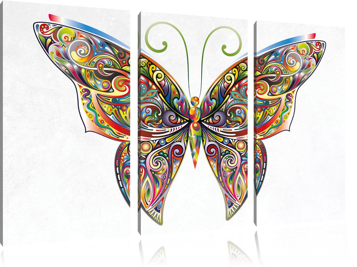 Pixxprint Prächtiger Schmetterling weiss 3-Teiler Leinwandbild 120x80 Bild auf Leinwand