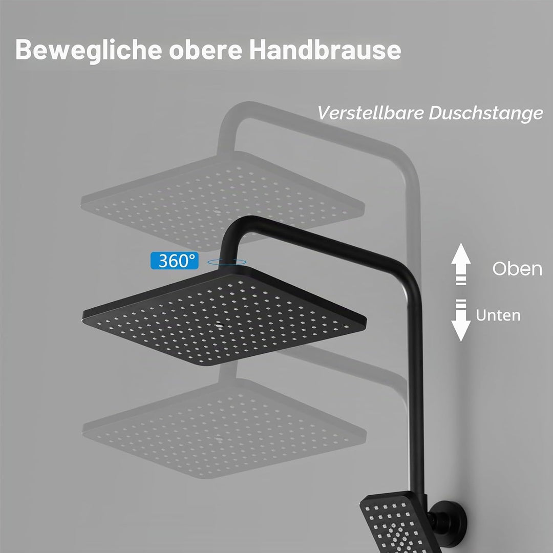 KOMIRO Duschsystem Schwarz, Duscharmatur Komplettset, Duschset mit Armatur, Regendusche Schwarz, Reg