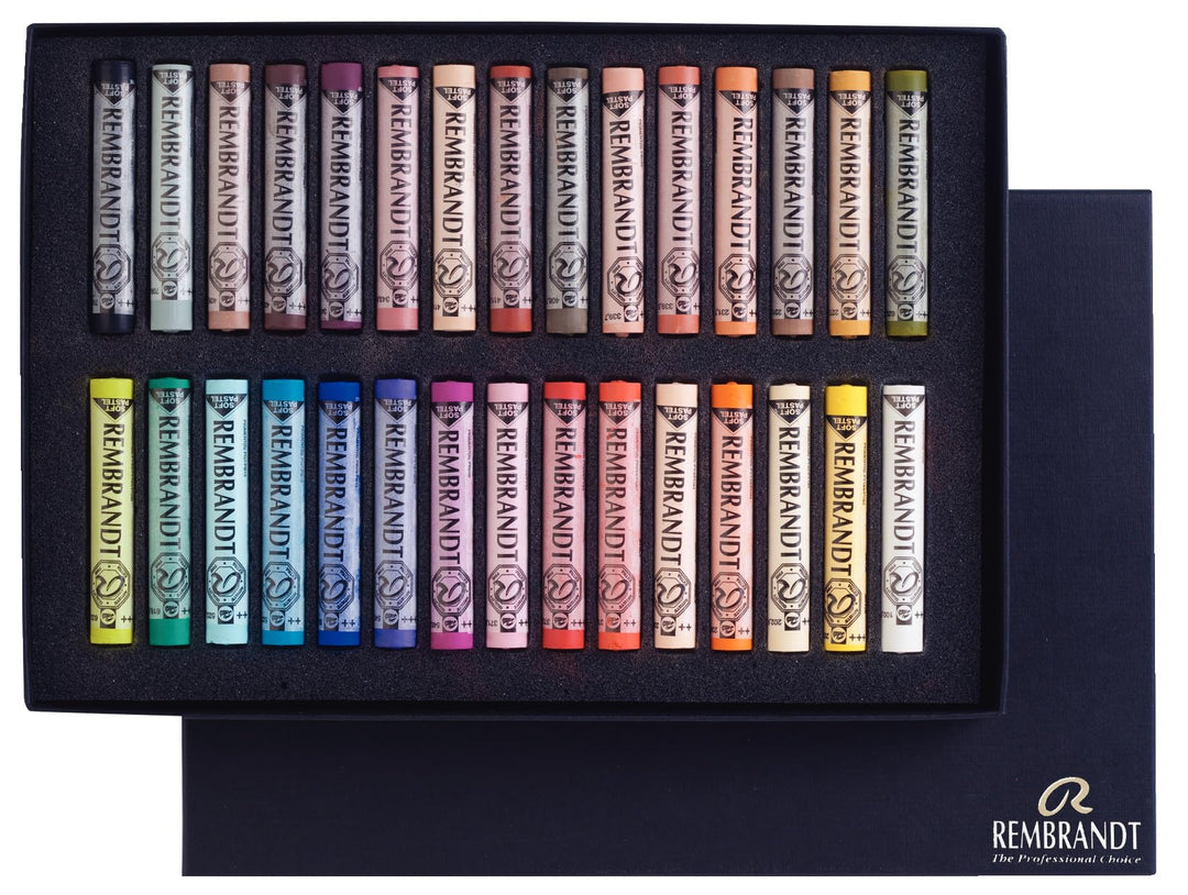 REMBRANDT Royal Talens Soft Pastels General Wood Box Set, 30 Sticks