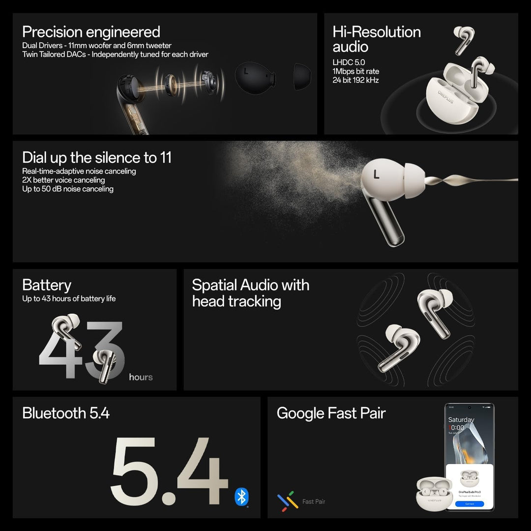 OnePlus Buds Pro 3 Bluetooth-Kopfhörer Schwarz (Midnight Opus)