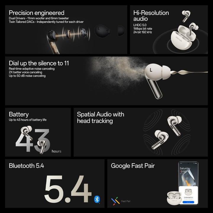 OnePlus Buds Pro 3 Bluetooth-Kopfhörer Schwarz (Midnight Opus)