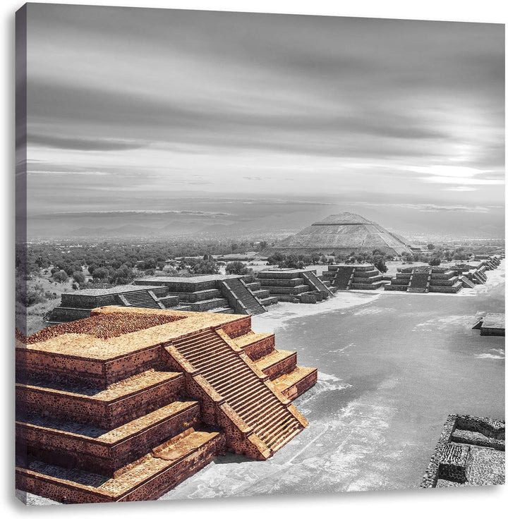 Pixxprint Maya Tempel in Teotihuacan als Leinwandbild/Grösse: 70x70 cm/Wandbild/Kunstdruck/fertig be