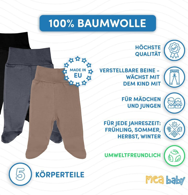 Unisex Baby Hose mit Fuss aus 100% Baumwolle im 5er Pack. Baby Stramplerhose mit Fuss. Babyhose mit