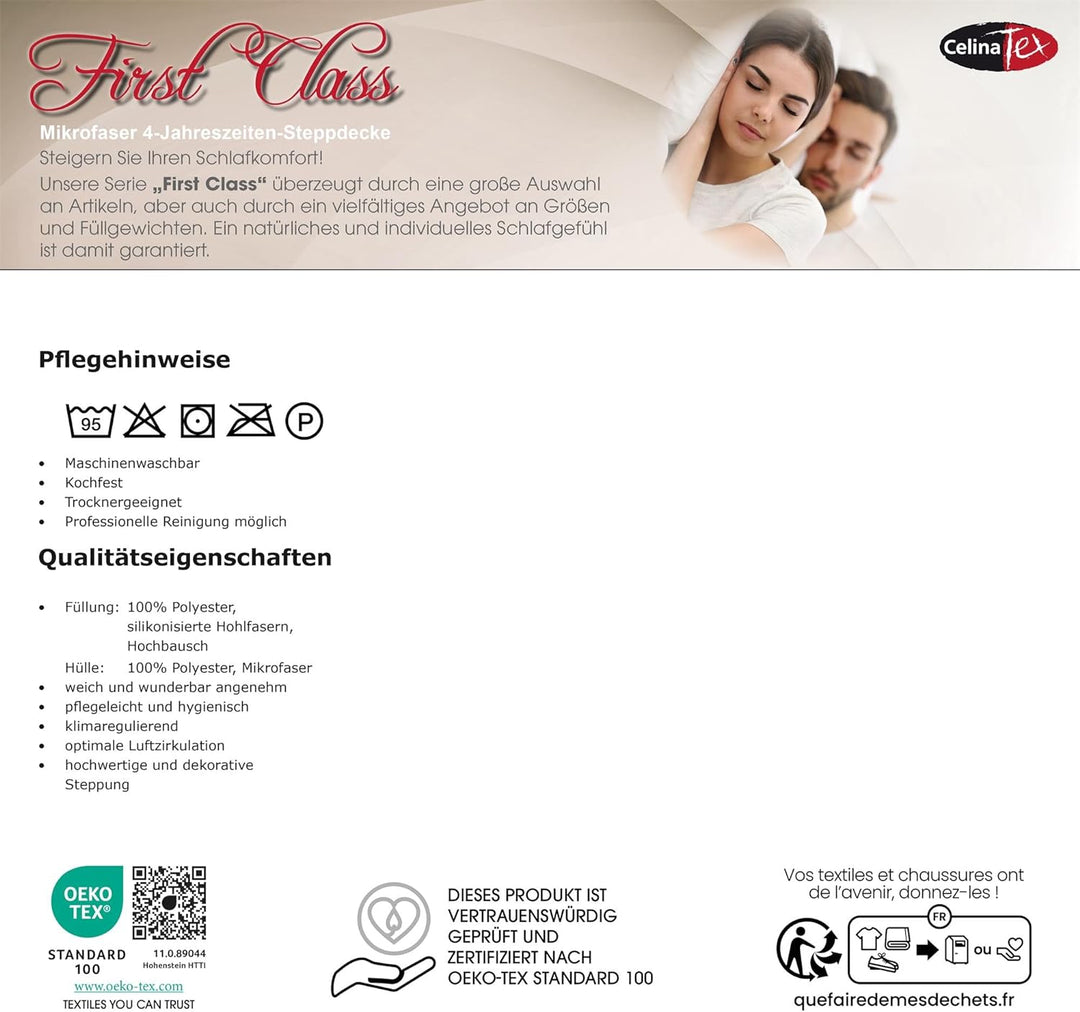 CelinaTex First Class 4 Jahreszeiten Bettdecke 155 x 220 cm Winter Sommer Steppdecke atmungsaktiv De