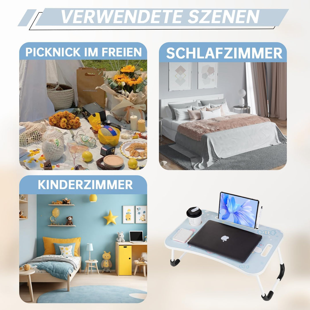 Laptop-Tisch Cartoon-Bilder,Tragbar Laptop Betttablett Tisch mit klappbaren Beinen & Getränkeschlitz