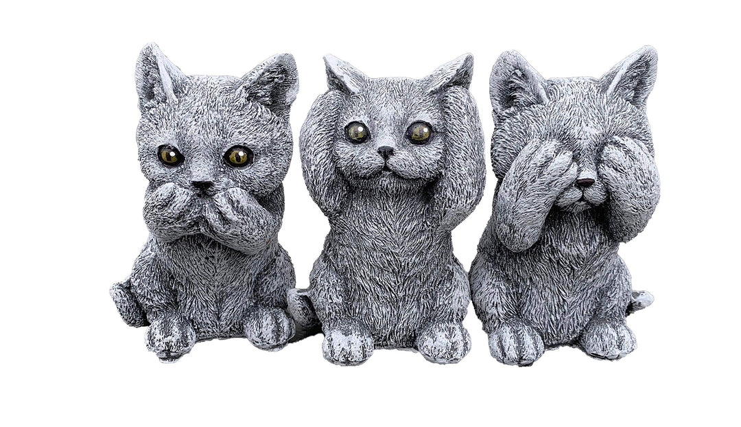 stoneandstyle Steinfigur 3er Set Kätzchen Katzen Nichts sehen Nichts hören Nichts Sagen wetterfest S