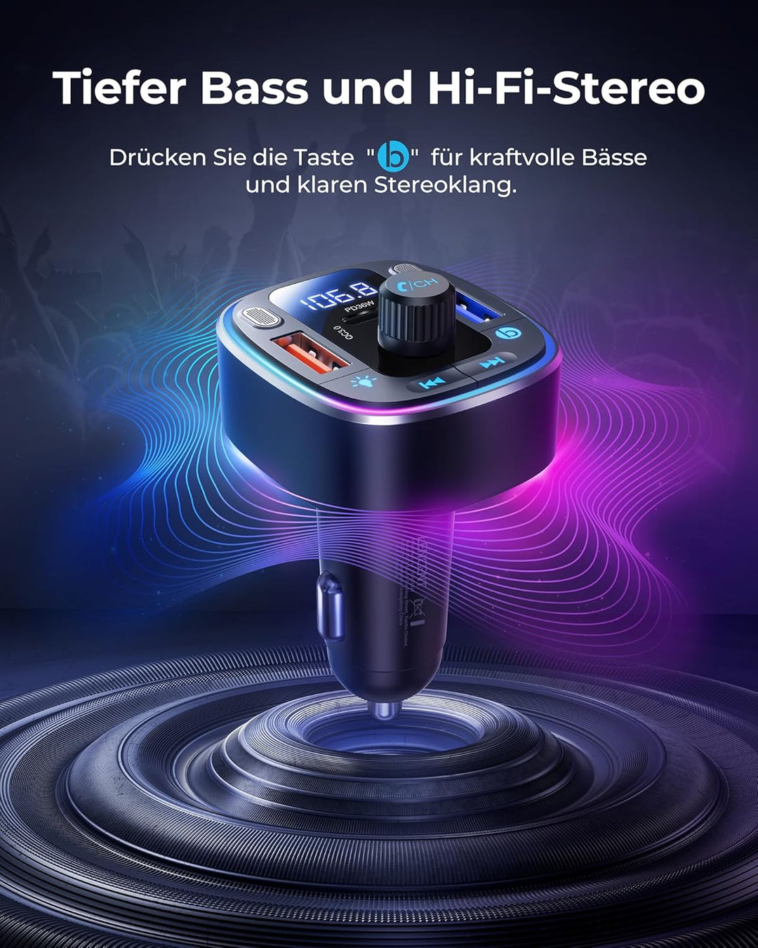 LENCENT FM Transmitter Auto Bluetooth 5.4, 54 W Auto Bluetooth Adapter, Dual USB-Anschlüsse Schnelll