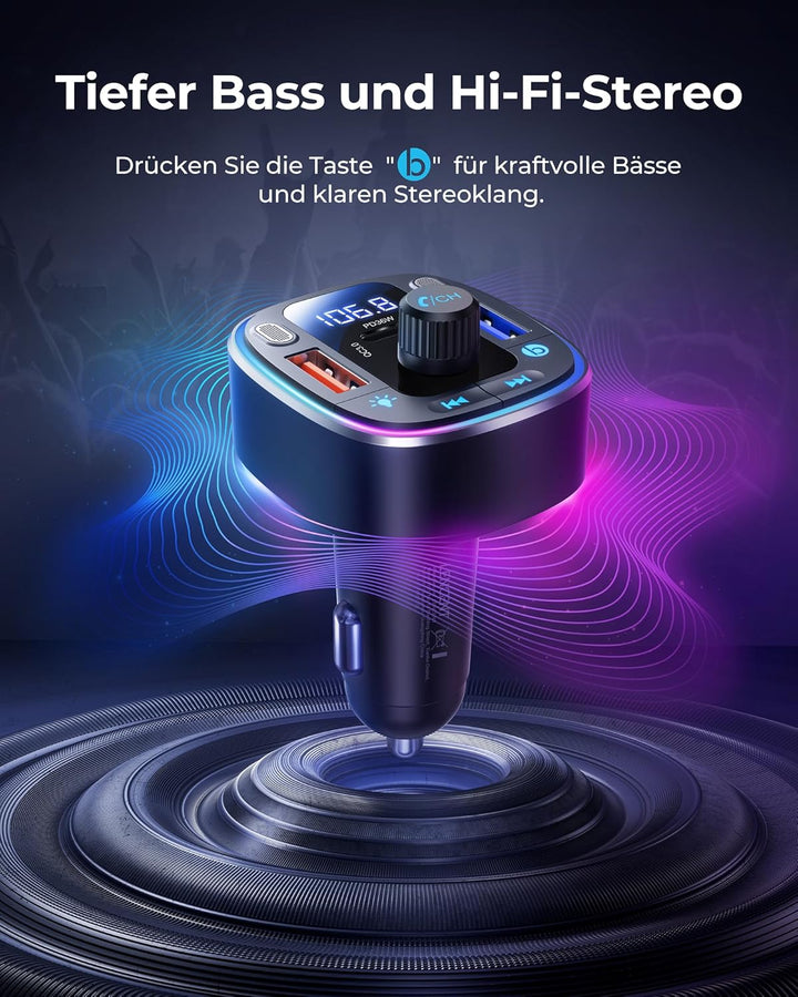 LENCENT FM Transmitter Auto Bluetooth 5.4, 54 W Auto Bluetooth Adapter, Dual USB-Anschlüsse Schnelll